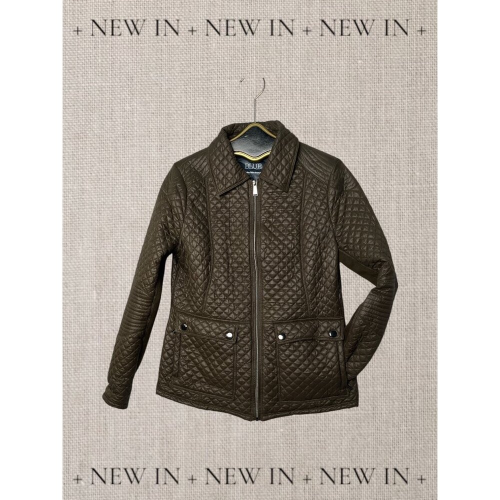 Womens Quilted Expresso Puffer Jacket By Saks Fifth Avenue BLUE  Large Size W